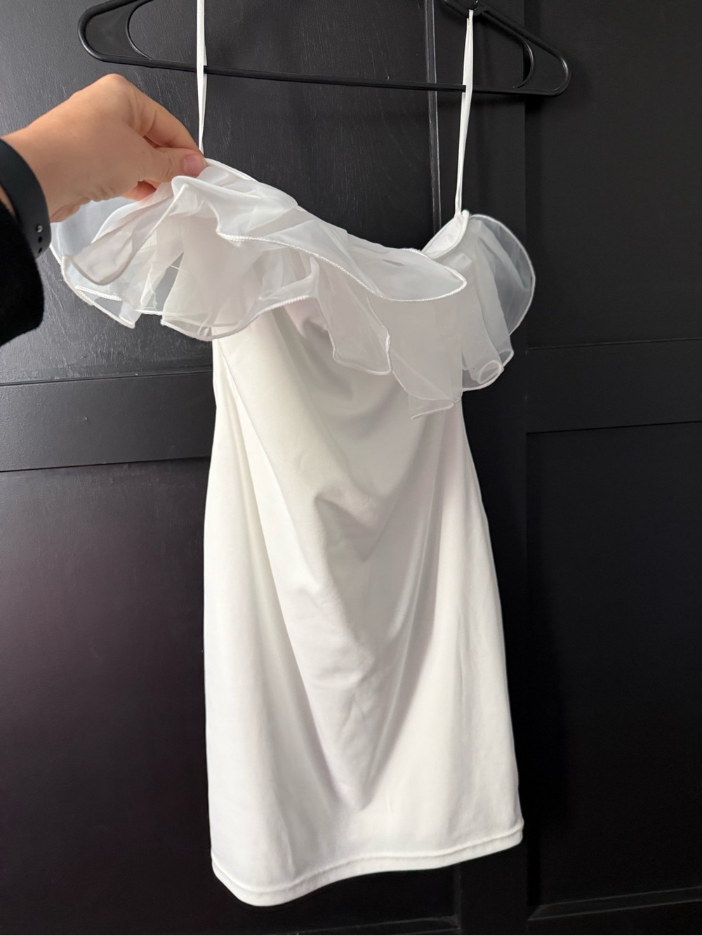 Chiffon Ruffle strapless Mini Dress - White